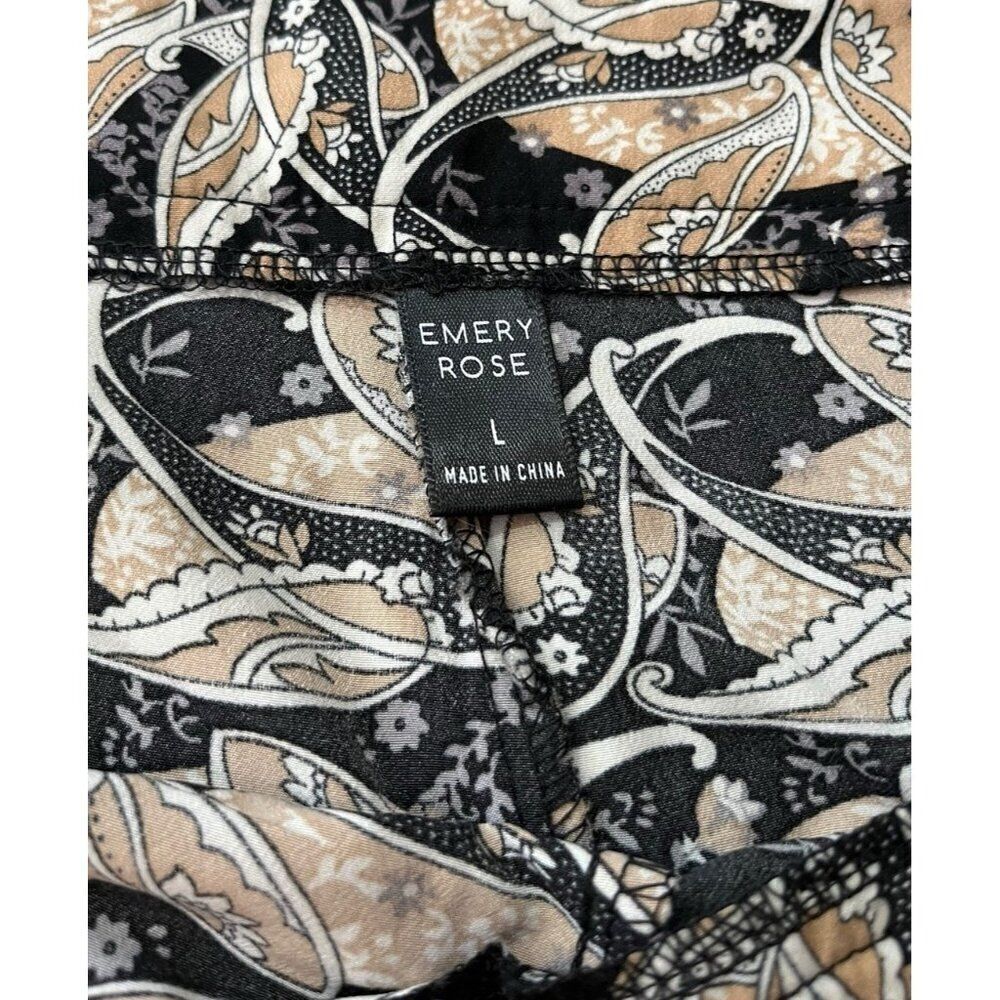 Emery Rose Ladies Large Black Paisley Wide Leg Lightweight Casual Pants - Picture 3 of 4